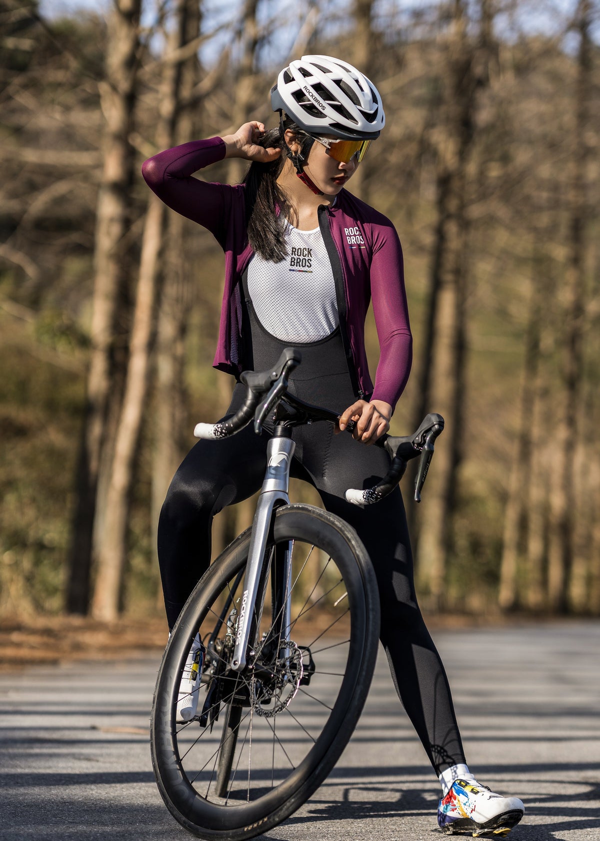 Road-to-Sky dames lange fietsbroek met bretels
