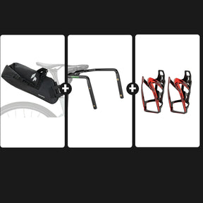 Bikepacking zadeltasset met stabilisator en dubbele bidonhouders