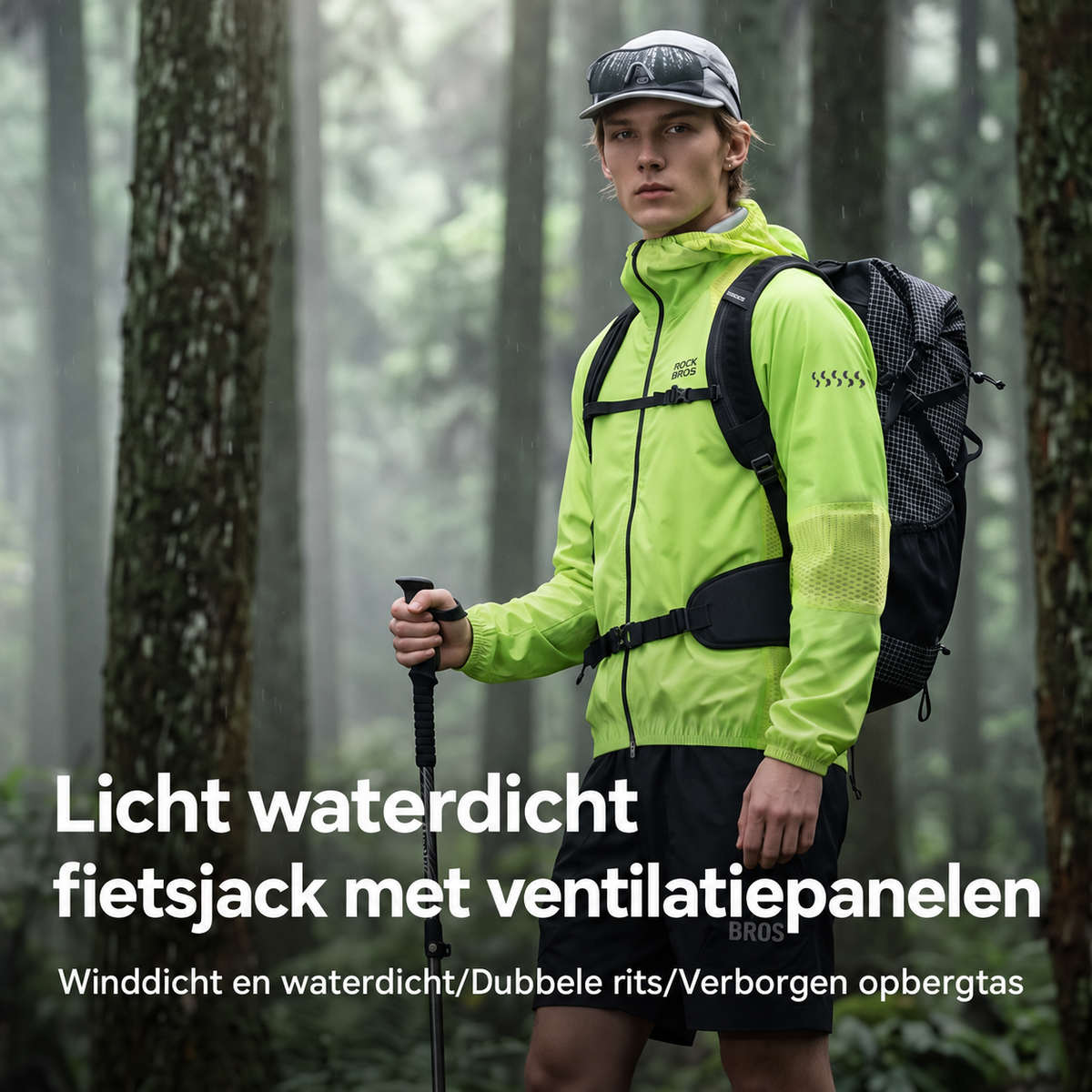 Licht waterdicht fietsjack met ventilatiepanelen - detail 3-2