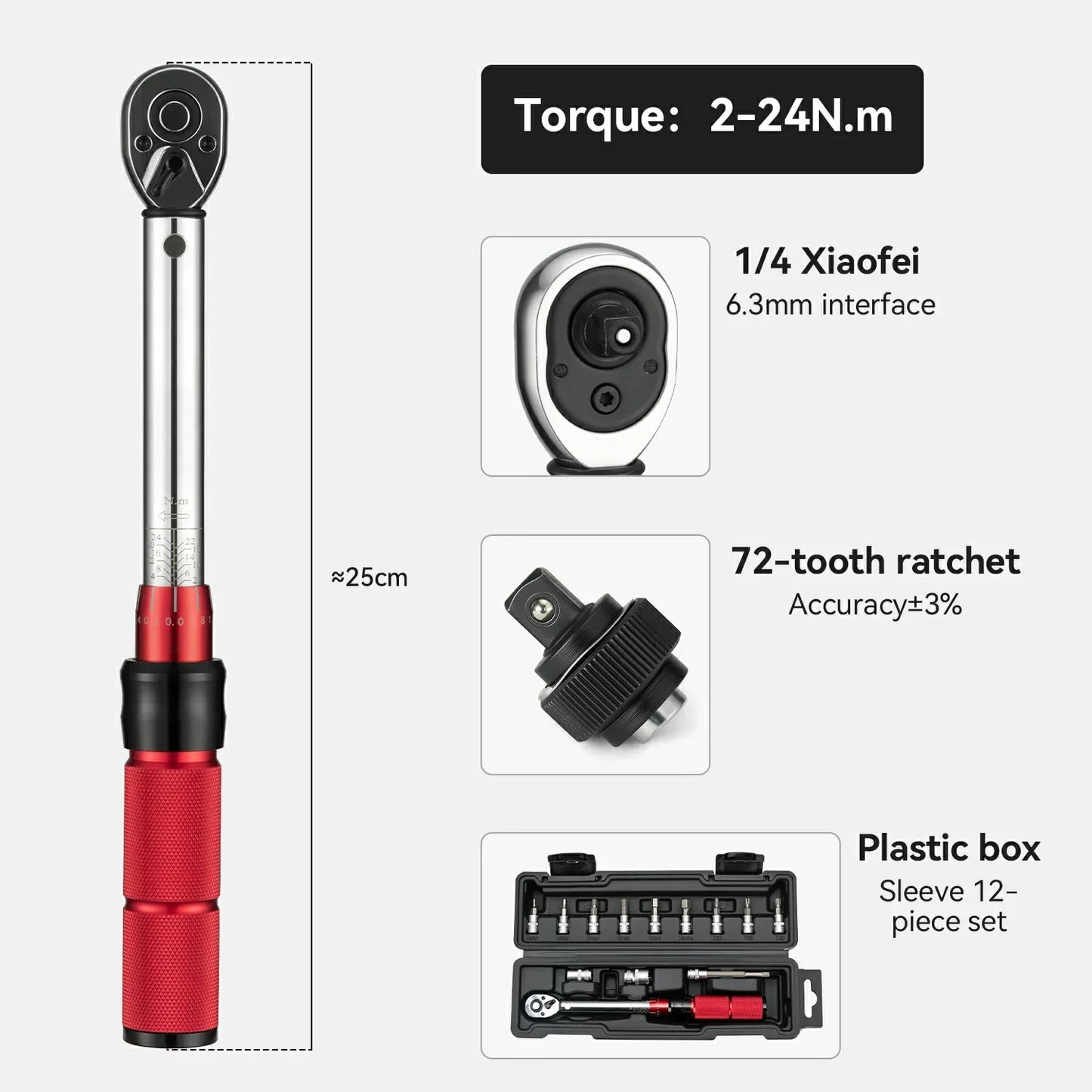 ROCKBROS Adjustable Torque Wrench Set for Bicycle Maintenance 72-tooth 2-24 Nm Torque - ROCKBROS-UK