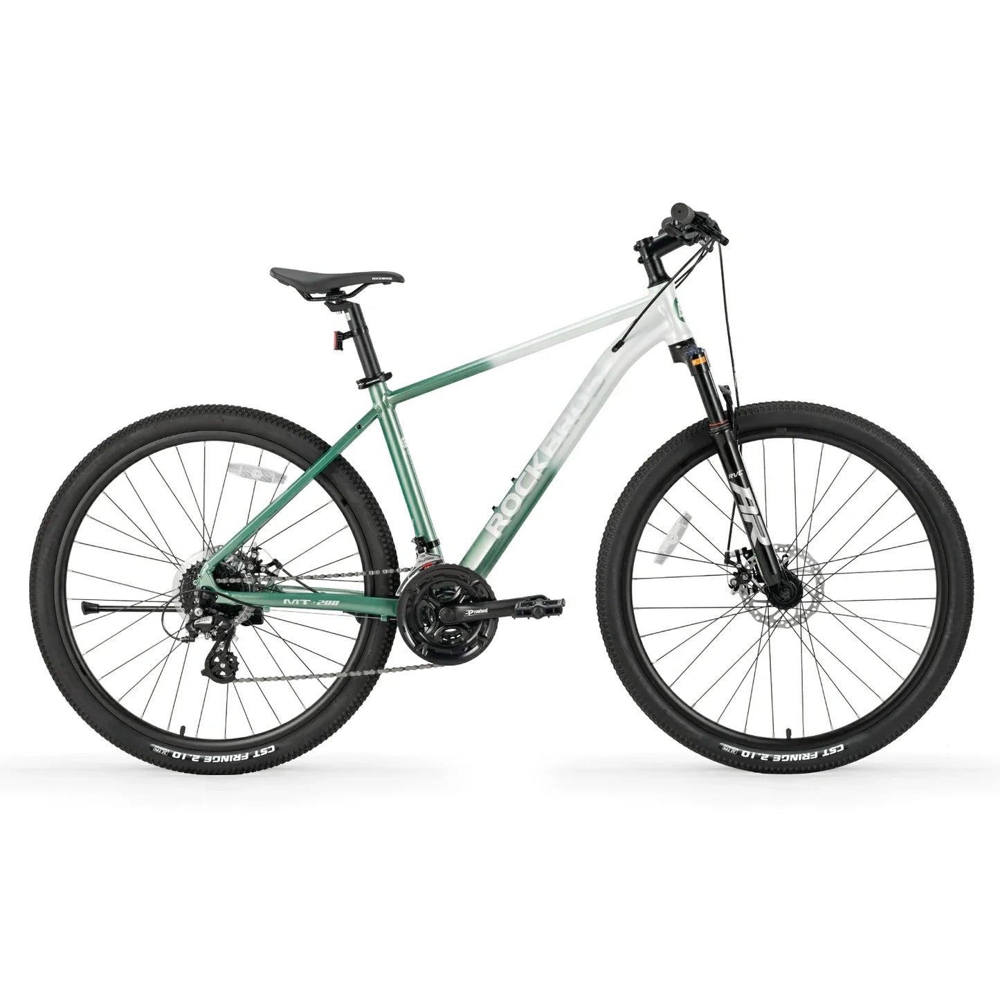 Hydraulic disc brake system on ROCKBROS MT200 mountain bike.
#color_light green