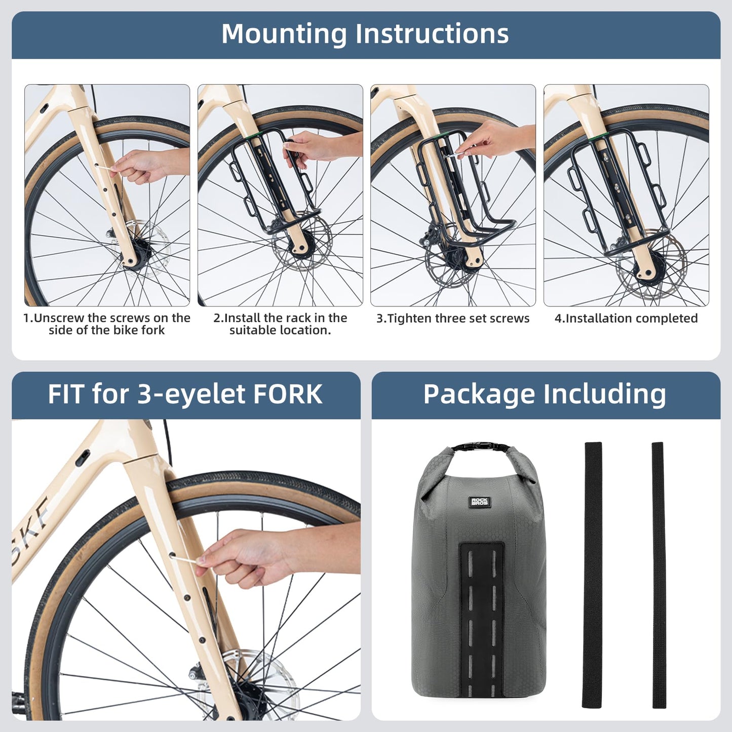 ROCKBROS Bike Waterproof 4L Front Fork Bag with Bike Rack - ROCKBROS
