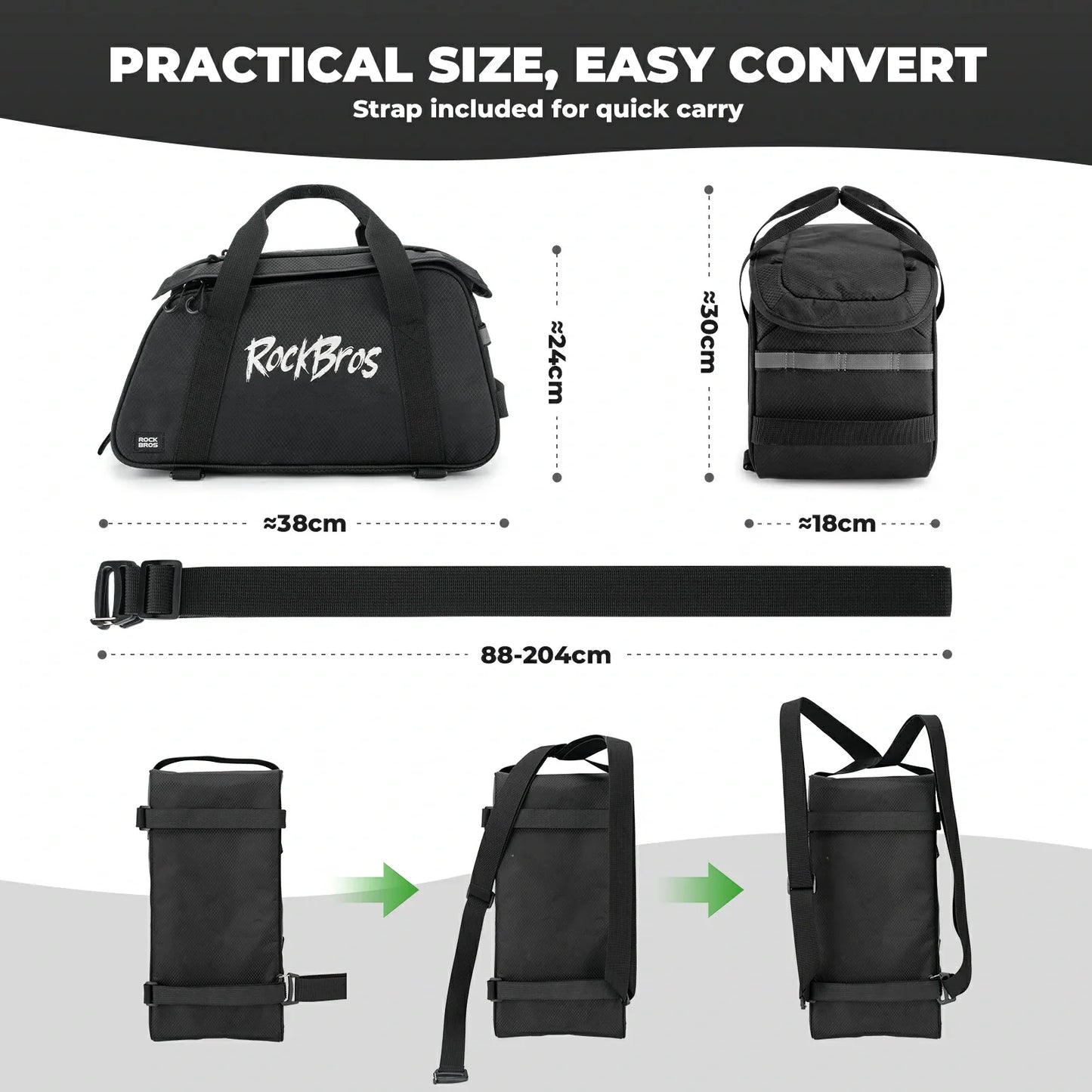 ROCKBROS 3-in-1 bike pannier bag rear rack bag backpack 10.5L