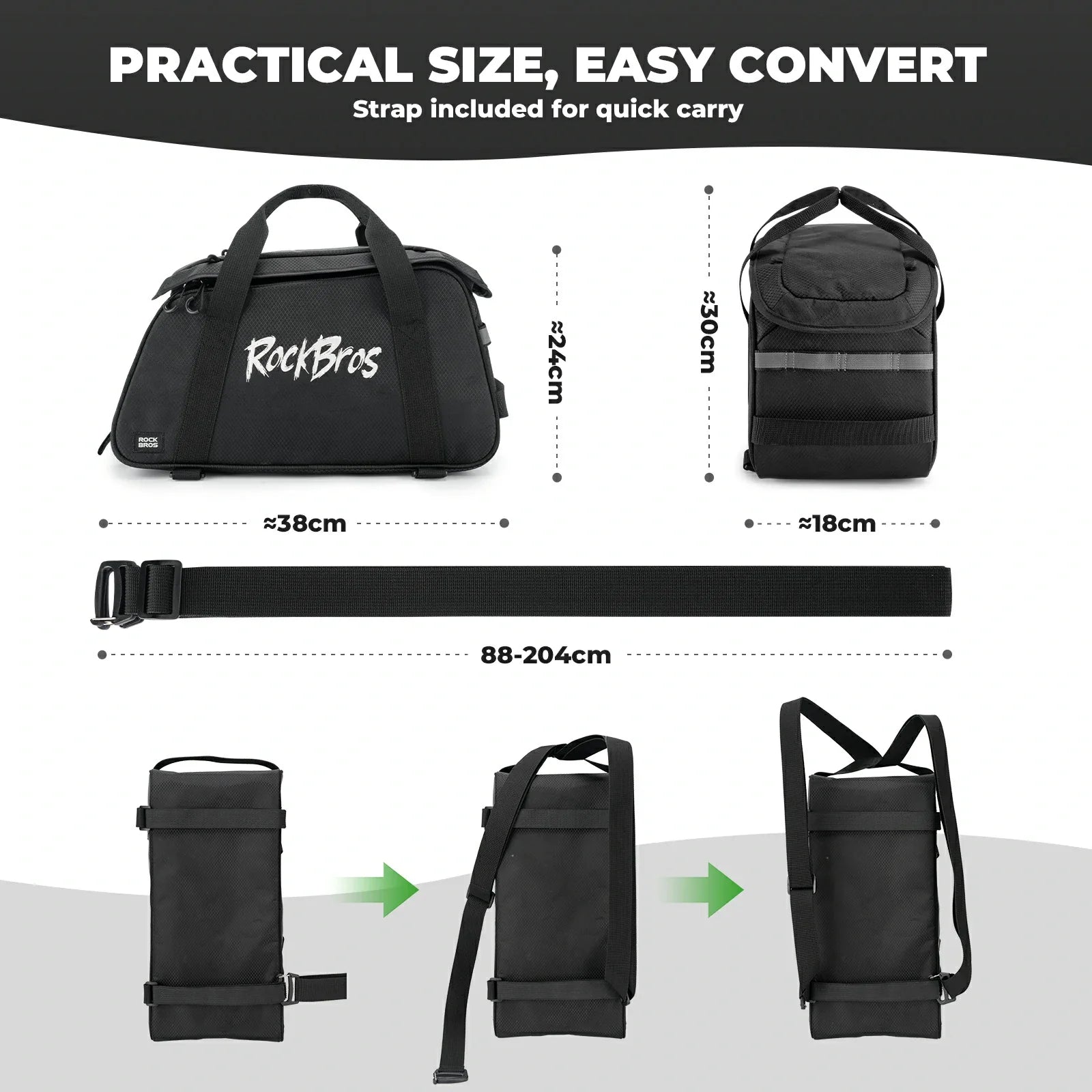 ROCKBROS 3-in-1 bike pannier bag rear rack bag backpack 10.5L