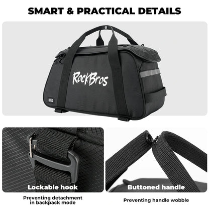 ROCKBROS 3-in-1 bike pannier bag rear rack bag backpack 10.5L