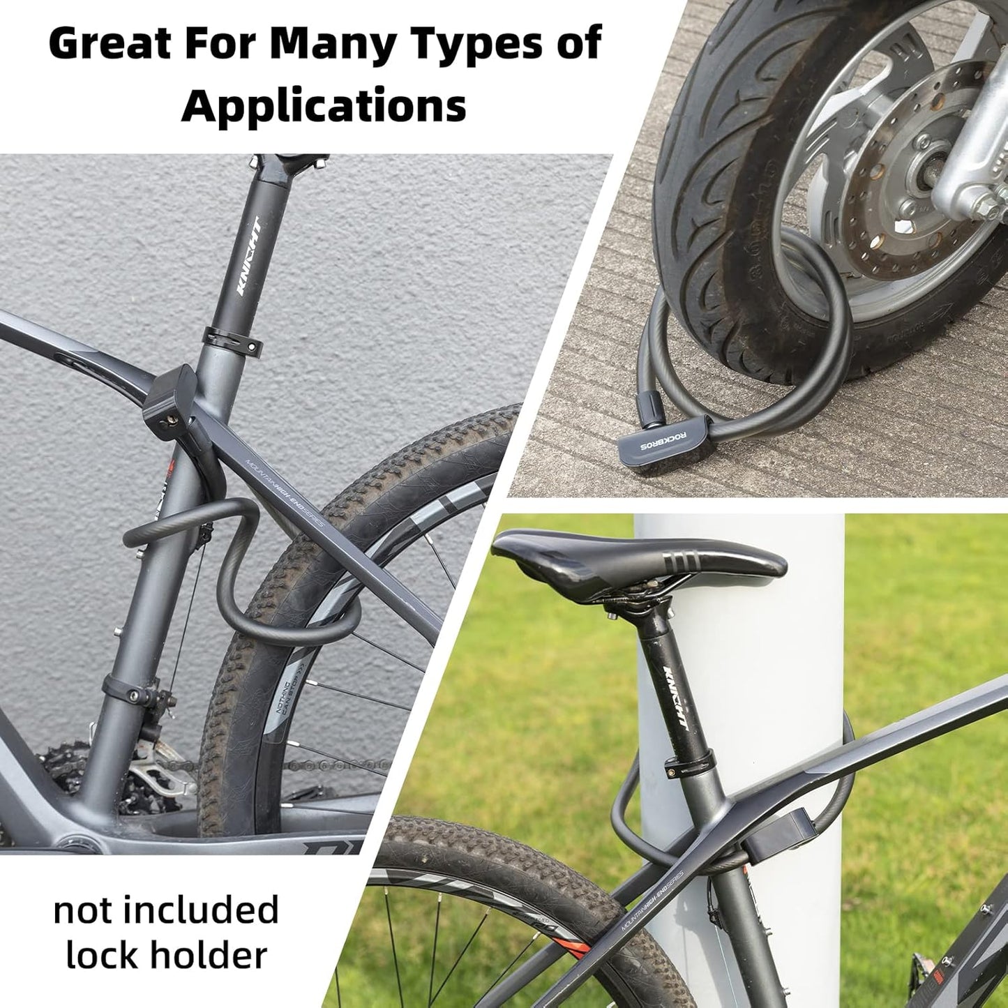 ROCKBROS 4ft Bike Cable Lock - Secure, Lightweight with Mounting Bracket#Color_Charcoal Black