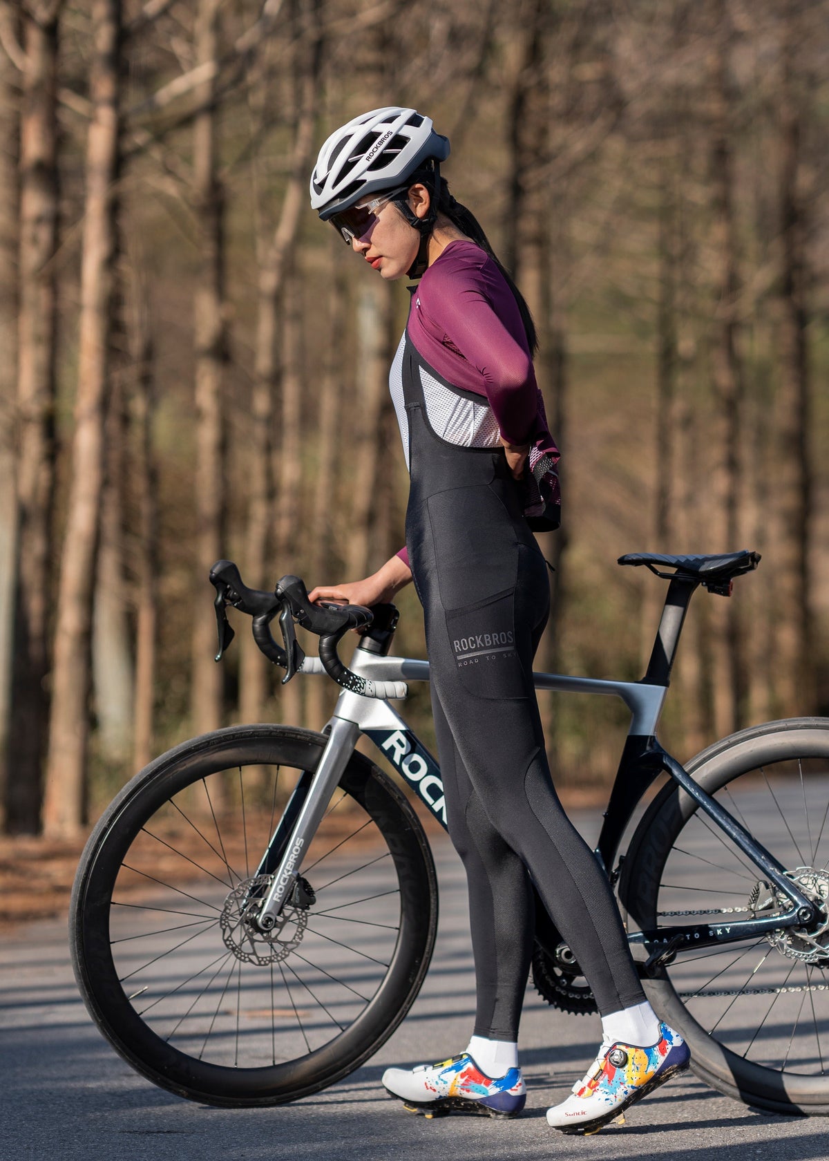 Road-to-Sky dames lange fietsbroek met bretels