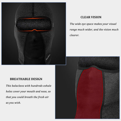 ROCKBROS Windproof Balaclava Winter Face Cover  Thermal Fleece Neck Warmer #Style_Grey-With holes for glasses