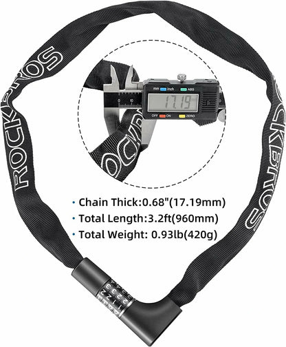 ROCKBROS kettingslot 96 cm dubbel te openen met cijfercode en sleutel