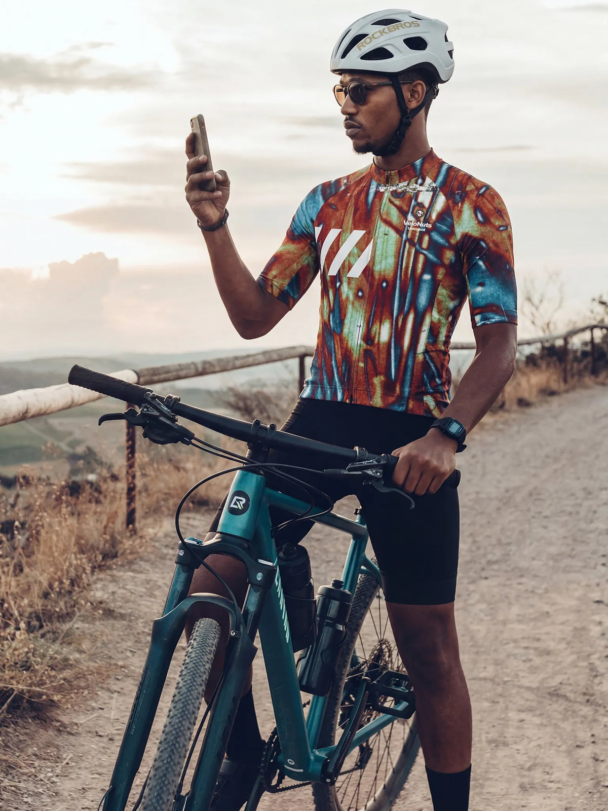 ROCKBROS heren fietsshirt Ink Burst ademend wielershirt Rust Vein