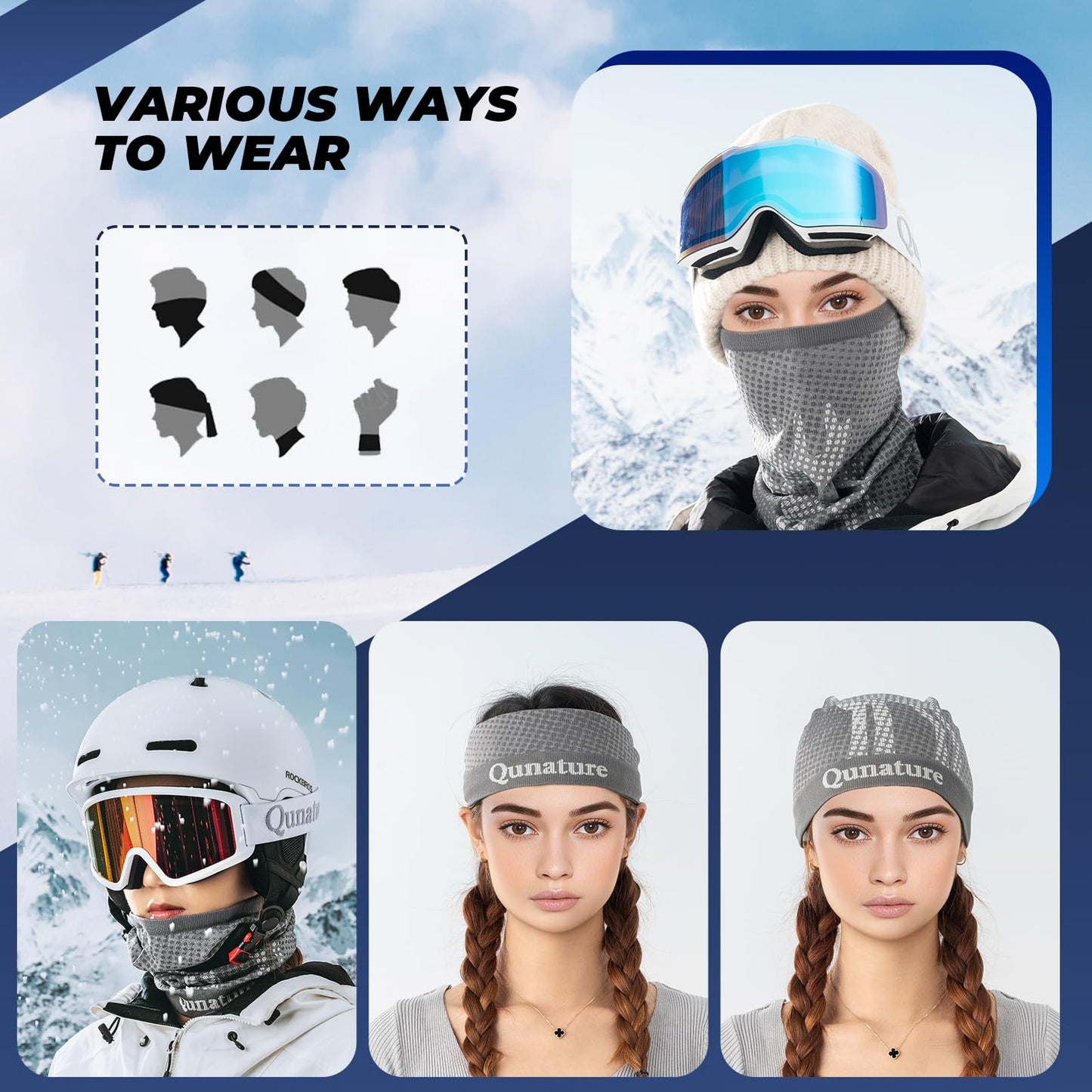 Qunature Winter Neck Gaiter Ski Mask Fleece Face Covering for Men and Women #Color_Grey