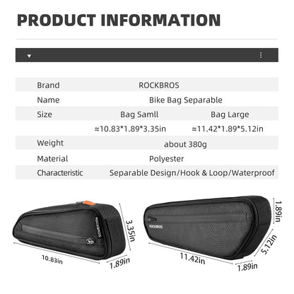 ROCKBROS 2 in 1 Bicycle Frame Bag Detachable Triangular Bag