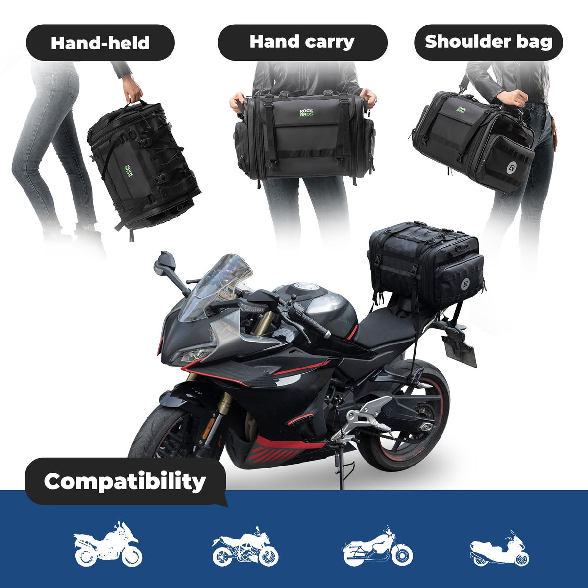 Motortas 43–50 L met regenhoes