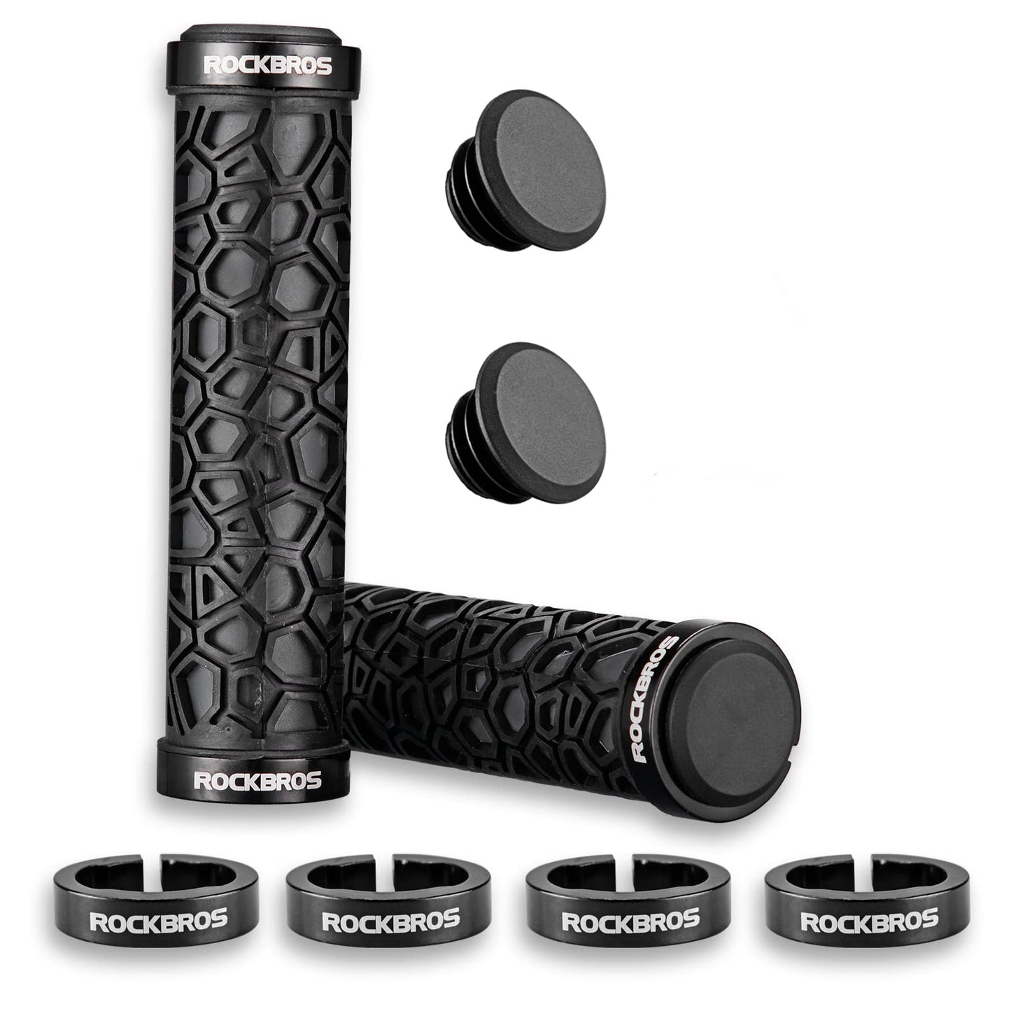 ROCKBROS Bicycle Handlebar Grips Aluminum Alloy Double Lock-on Bike Grips #Color_Black