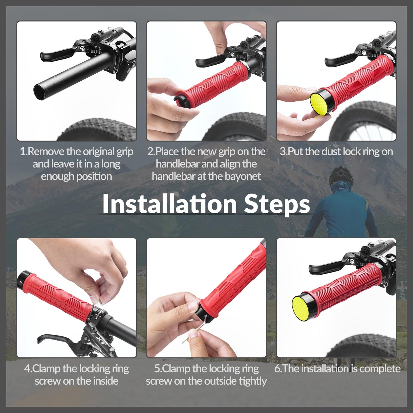 ROCKBROS Bicycle Handlebar Grips Non-slip Rubber Handlebar Grips #Color_Red