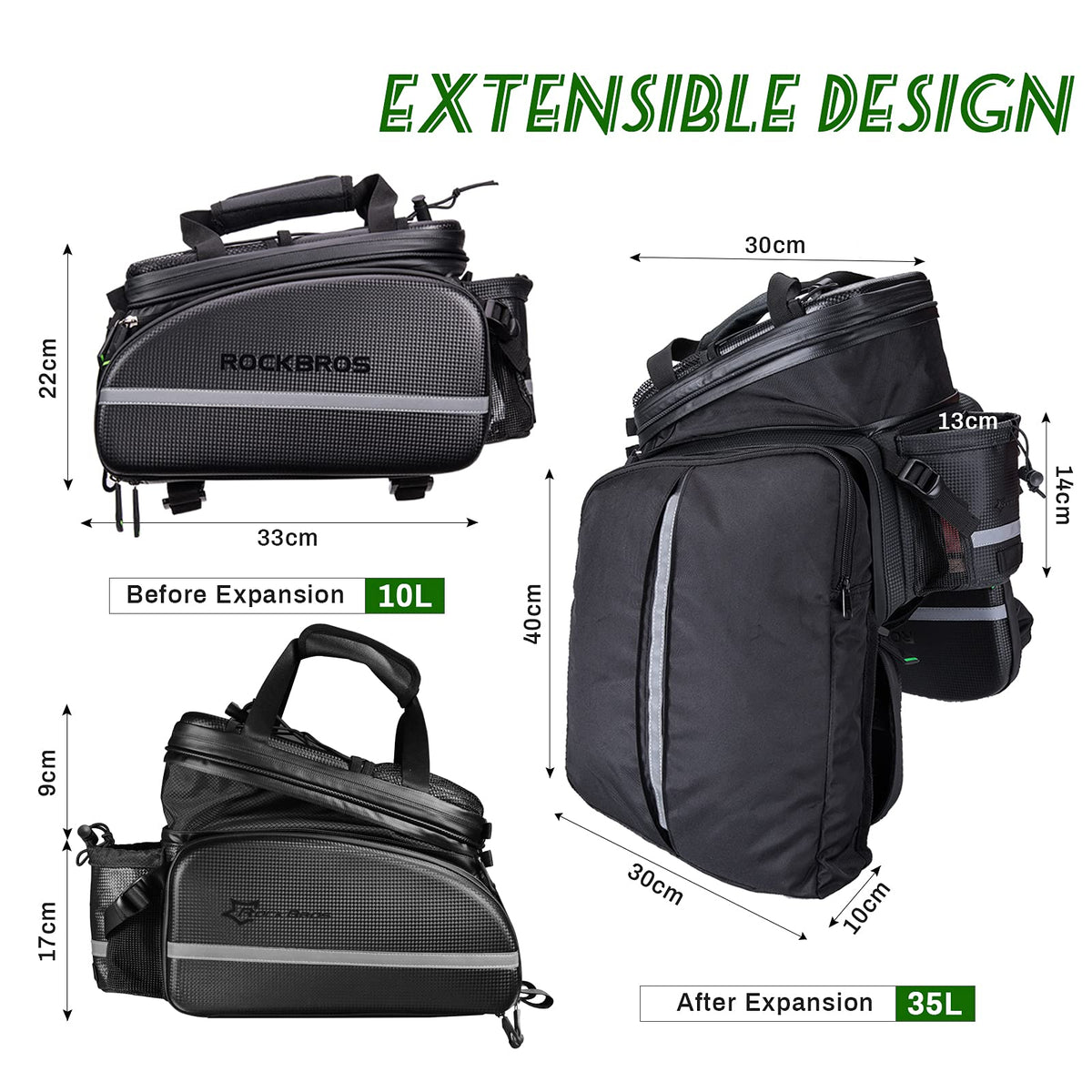 ROCKBROS waterproof fietsdragertas 35l met carbon-look grote capaciteit