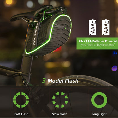 ROCKBROS Bicycle Saddle Bag Under Seat 3D Shell Cycling Seat Pack #Size_Green Black+tool
