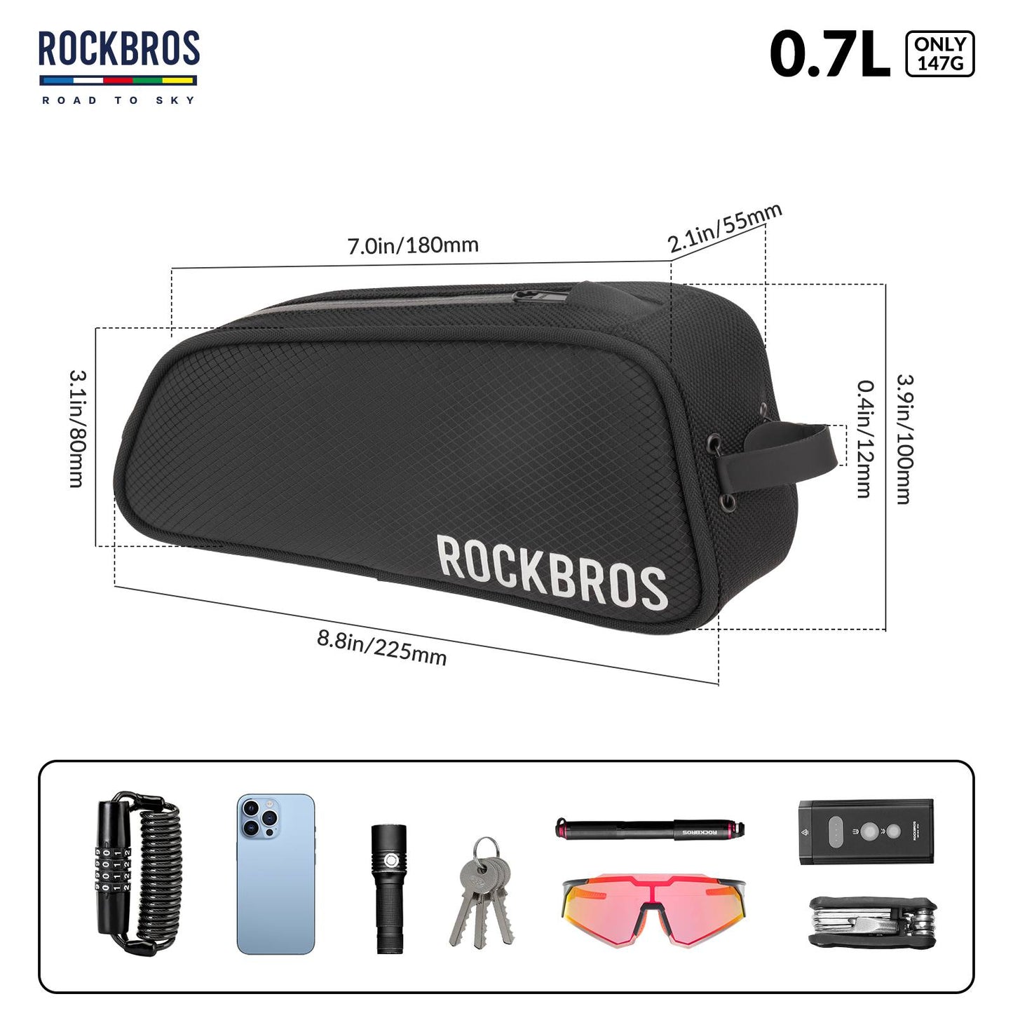 ROCKBROS road-to-sky reflecterende bovenbuistas voor fiets 0,7 l