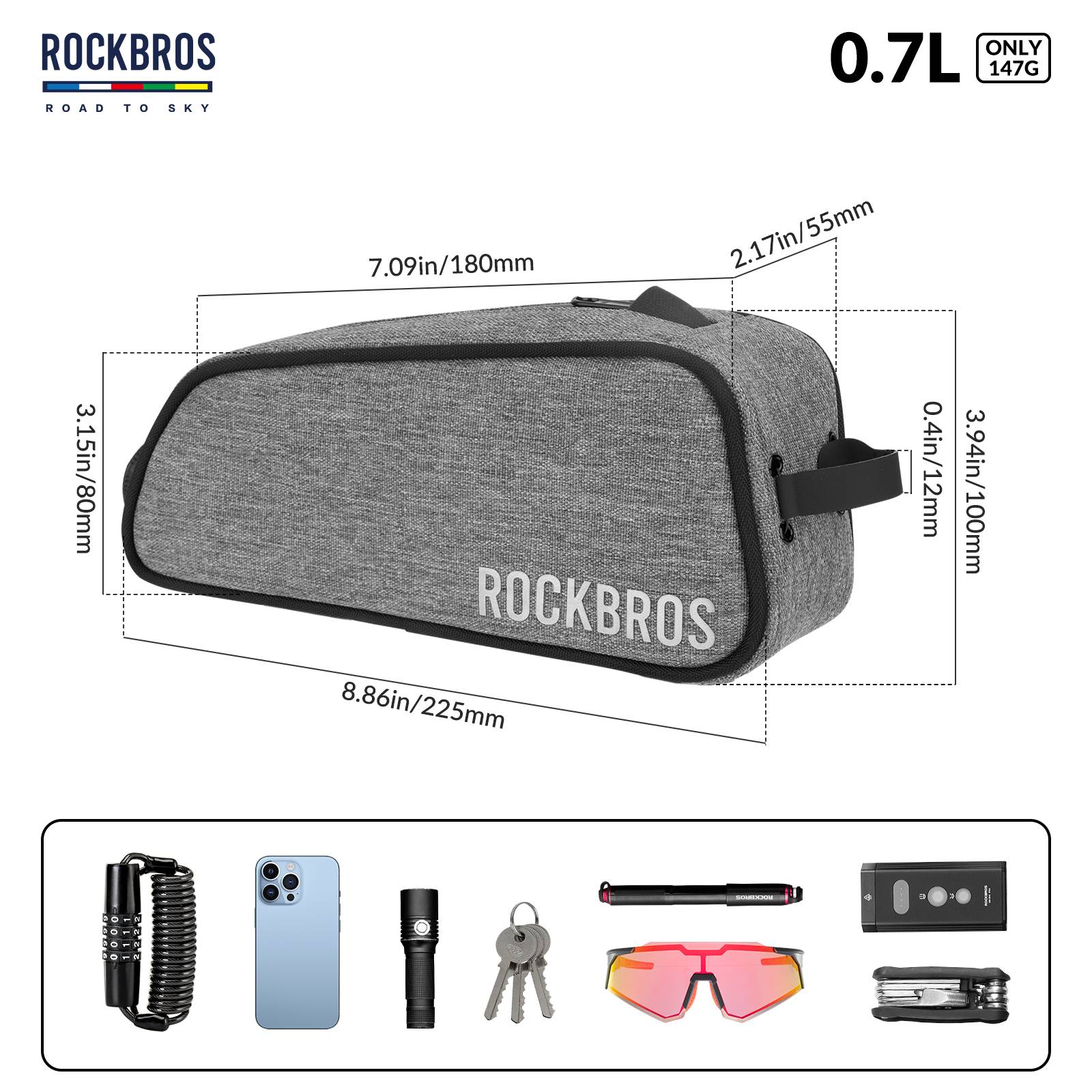 ROCKBROS road-to-sky reflecterende bovenbuistas voor fiets 0,7 l