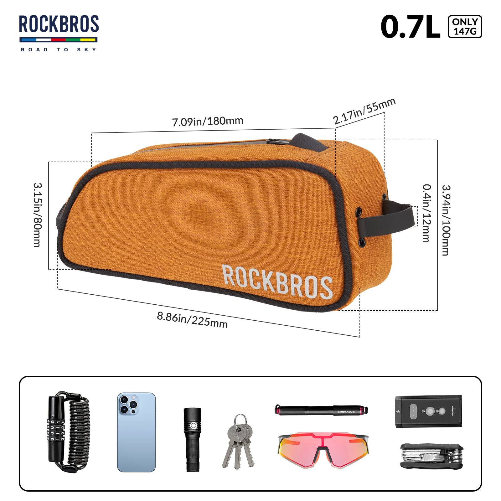 ROCKBROS road-to-sky reflecterende bovenbuistas voor fiets 0,7 l#kleur_zwart