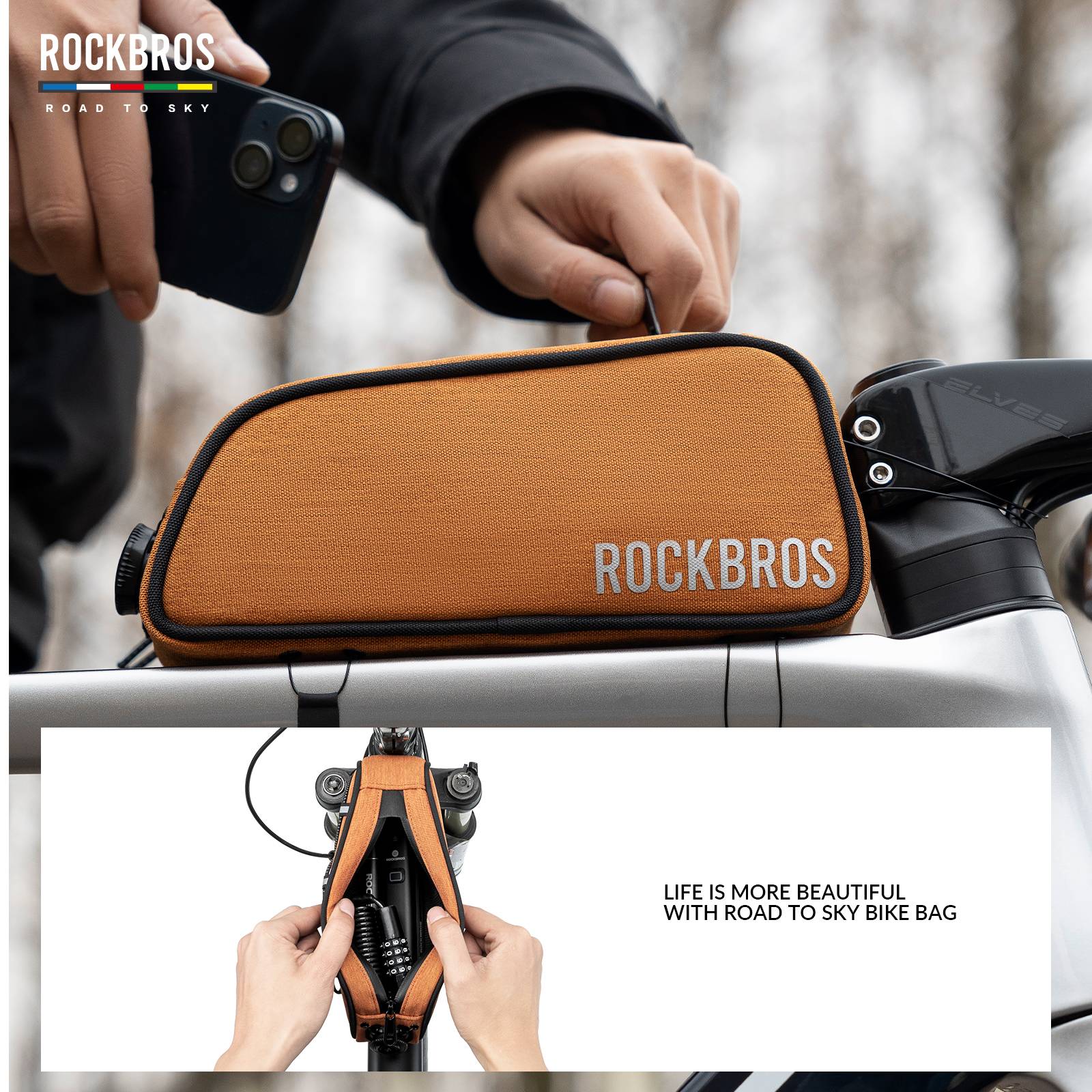 ROCKBROS road-to-sky reflecterende bovenbuistas voor fiets 0,7 l#kleur_linnen-grijs