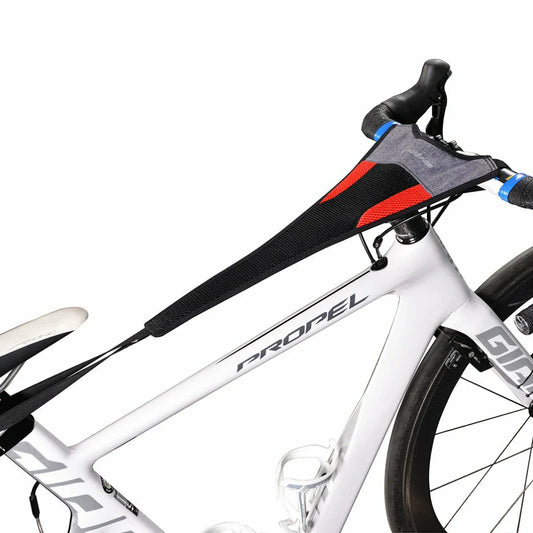 rockbros dual-layer sweat guard stretched between handlebar and seat-post on indoor road bike #Style_Type A