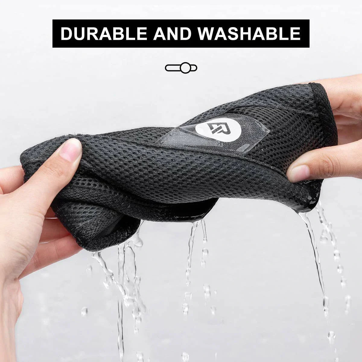 rockbros dual-layer sweat guard stretched between handlebar and seat-post on indoor #Style_Includes a phone pocket