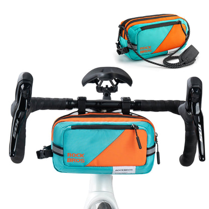 ROCKBROS bike handlebar bag with shoulder strap, versatile design, 2.5L capacity, waterproof and practical for cycling.