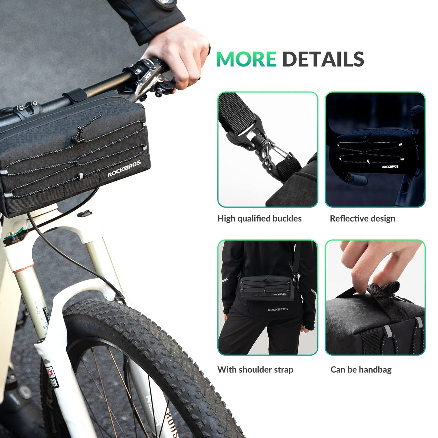 ROCKBROS Bike Handlebar Bag with Detachable Shoulder Strap 2L - ROCKBROS-UK