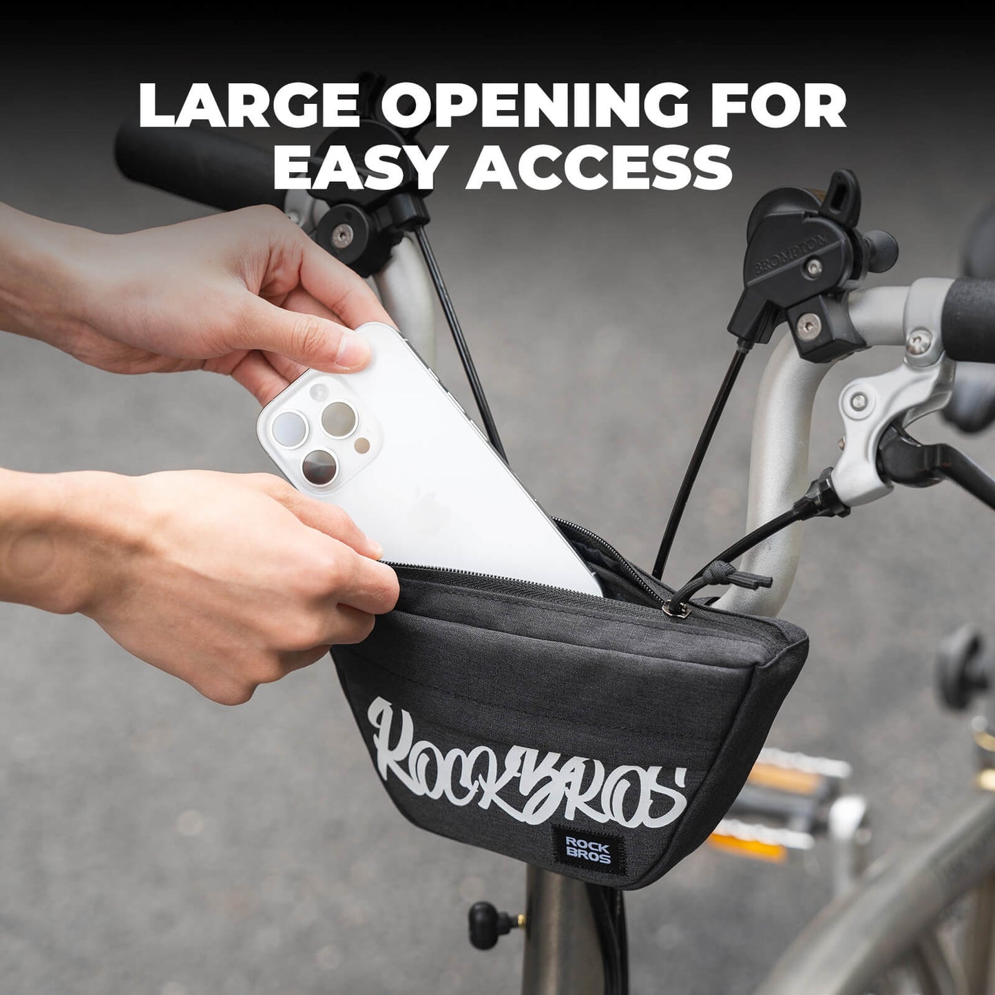 ROCKBROS trapezoid-shaped bike handlebar bags with waterproof design and spacious storage for cycling essentials.
