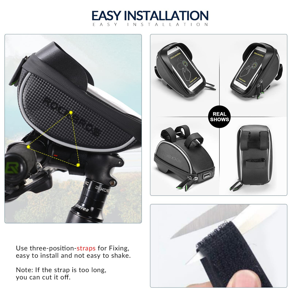 ROCKBROS Bike Handlebar Bags Waterproof Touch Screen Pouch Case Holder