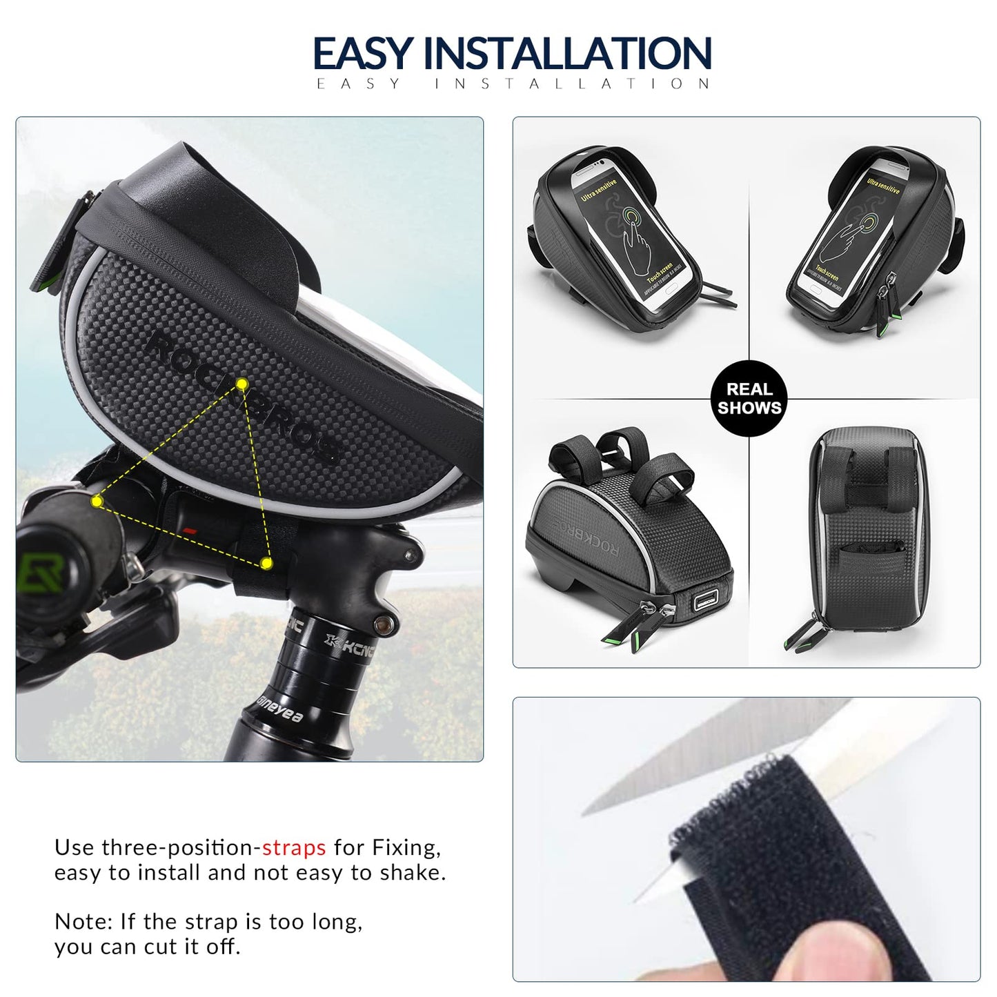 ROCKBROS Bike Handlebar Bags Waterproof Touch Screen Pouch Case Holder