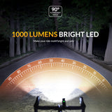ROCKBROS fietskoplamp 1000 lumen usb oplaadbaar waterproof