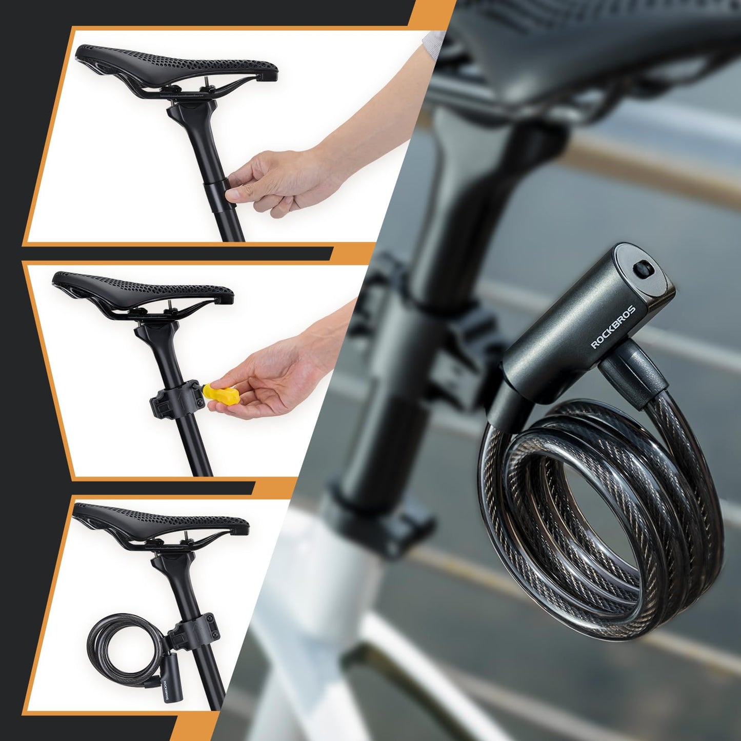 ROCKBROS fietssloten hoge beveiliging zwaar fietsslot #Kleur_Zwart