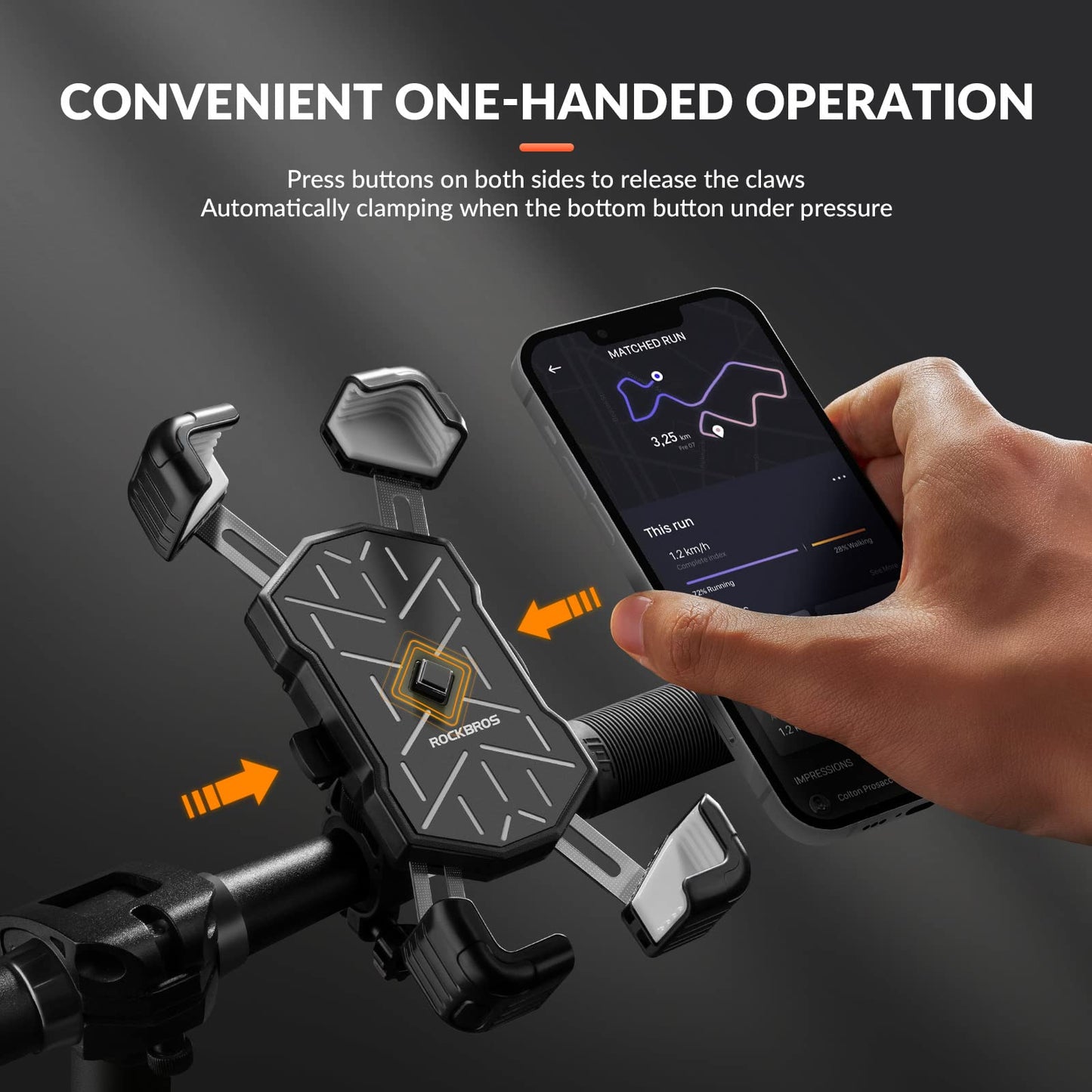 Grijze 360° draaibare telefoonhouder fiets met quick release