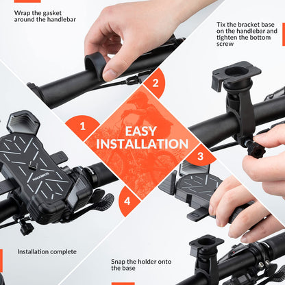 Grijze 360° draaibare telefoonhouder fiets met quick release