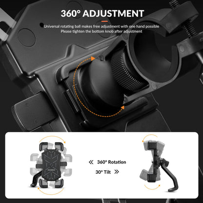 Grijze 360° draaibare telefoonhouder fiets met quick release