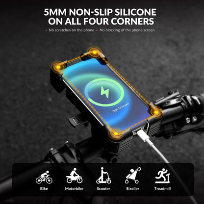 Grijze 360° draaibare telefoonhouder fiets met quick release