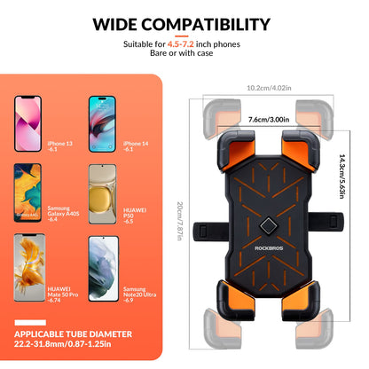 Oranje 360° draaibare telefoonhouder fiets met quick release