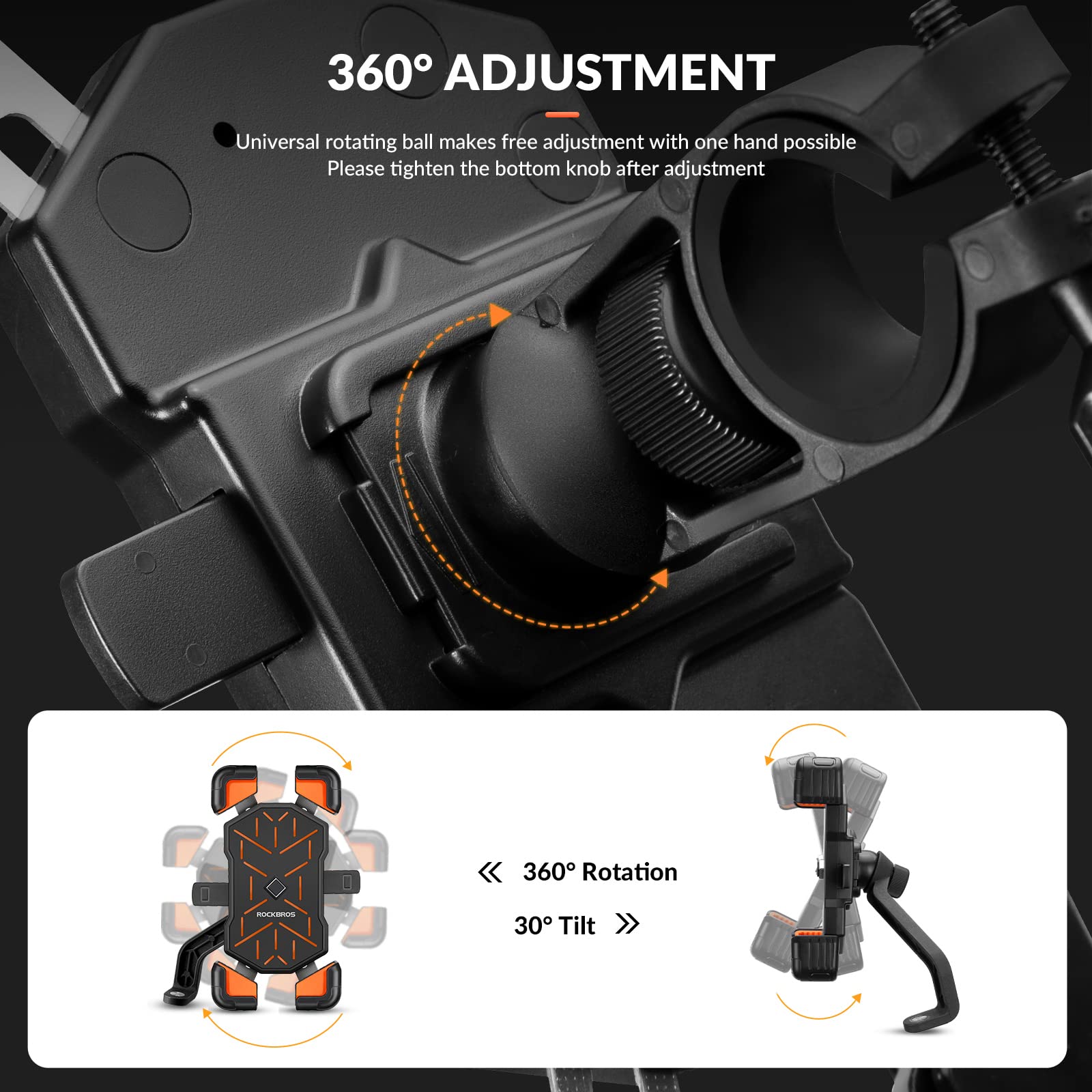 Oranje 360° draaibare telefoonhouder fiets met quick release