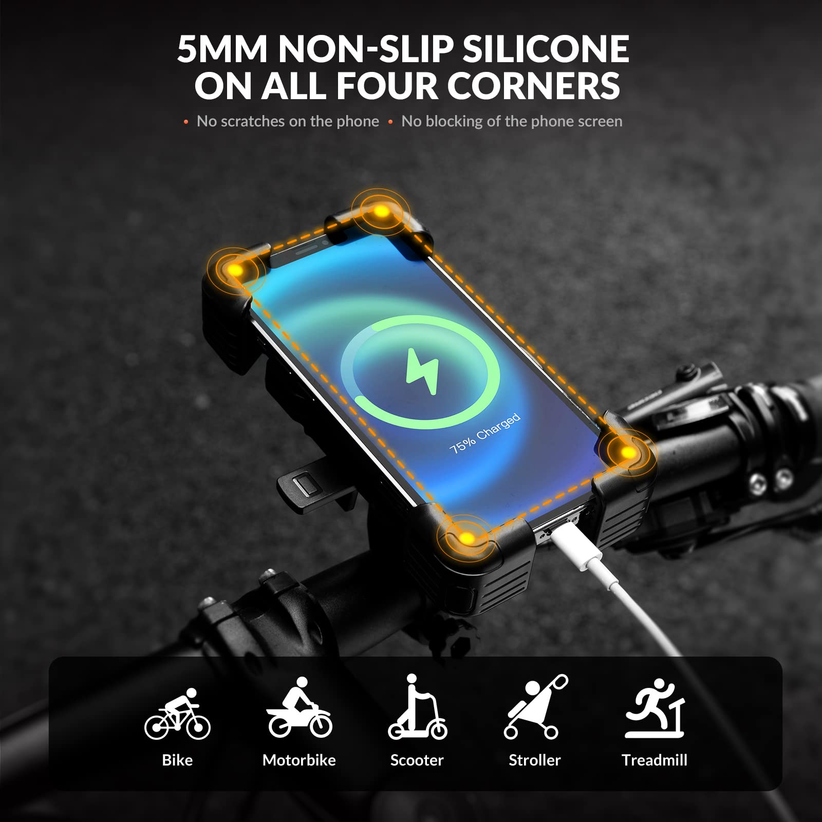 Zwarte 360° draaibare telefoonhouder fiets met quick release