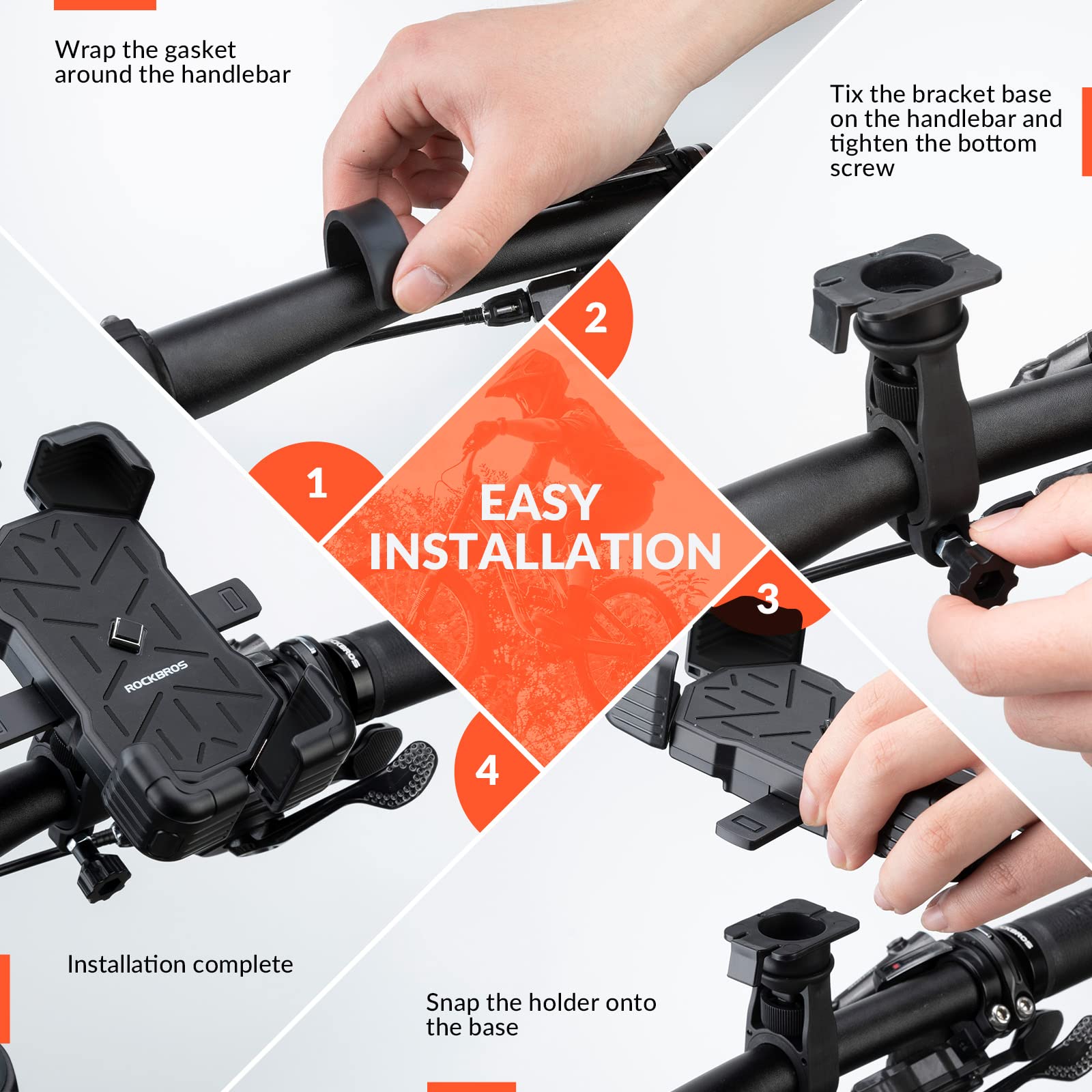 Zwarte 360° draaibare telefoonhouder fiets met quick release
