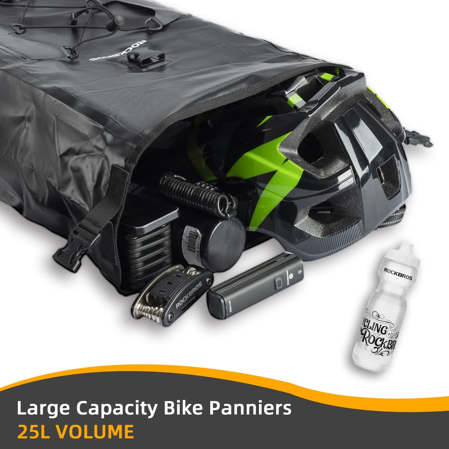 ROCKBROS Bike Pannier Bag 25L 32L 100% Waterproof Rear Rack Bike Bag #Style_Black
