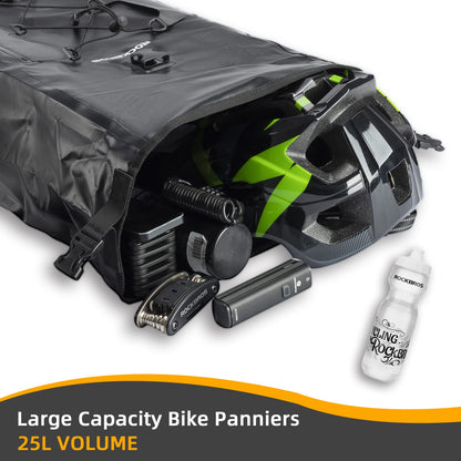 ROCKBROS Bike Pannier Bag 25L 32L 100% Waterproof Rear Rack Bike Bag #Style_Black