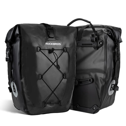 ROCKBROS Bike Pannier Bag 25L 32L 100% Waterproof Rear Rack Bike Bag Black #Style_Black-2pcs