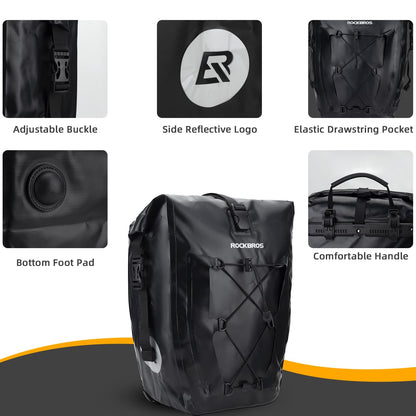 ROCKBROS Bike Pannier Bag 25L 32L 100% Waterproof Rear Rack Bike #Style_Blue-2pcs