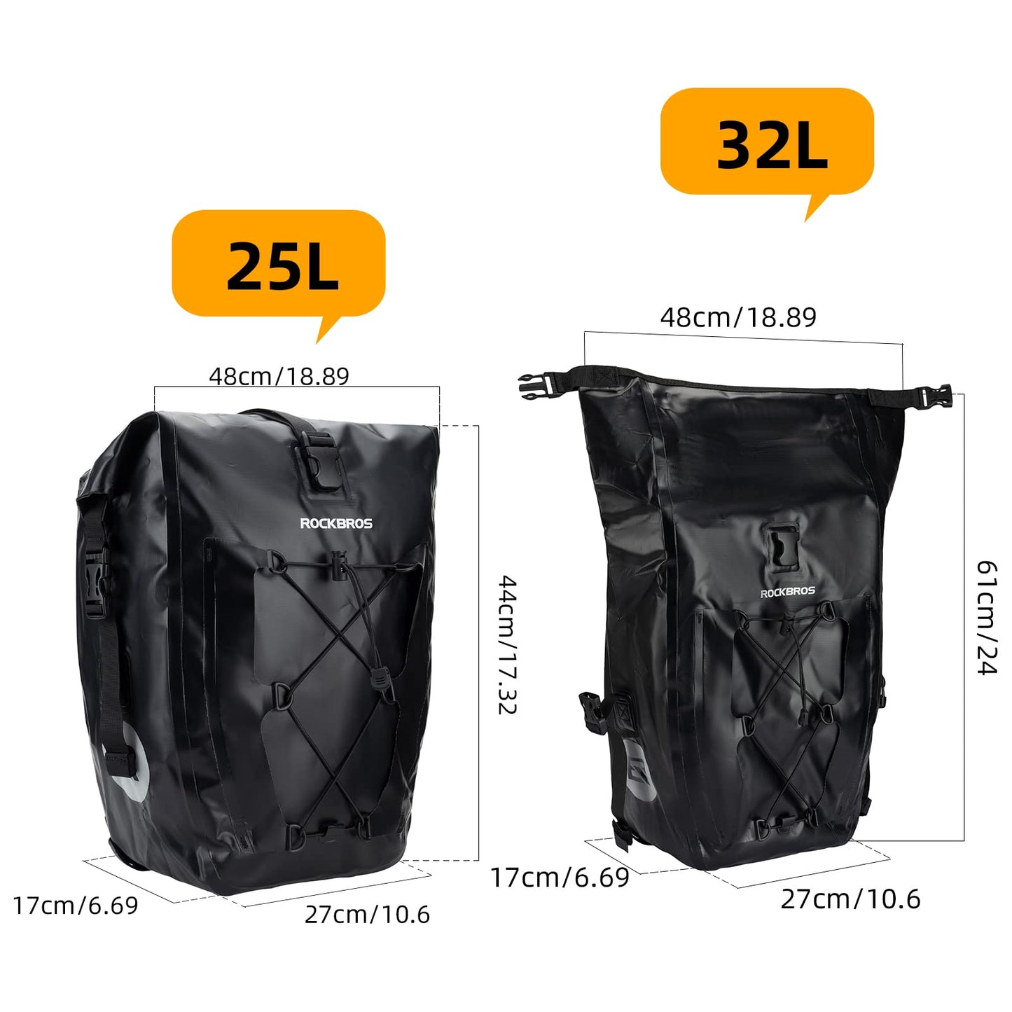 ROCKBROS Bike Pannier Bag 25L 32L 100% Waterproof Rear Rack Bike Bag #Style_Blue
