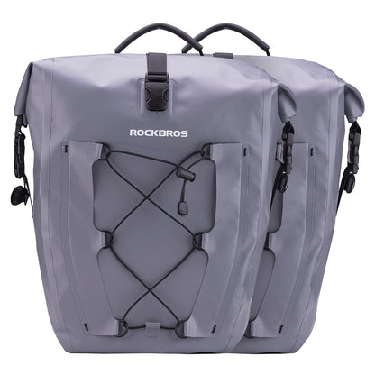 ROCKBROS Bike Pannier Bag 25L 32L 100% Waterproof Rear Rack Bike Bag #Style_Gray-2pcs