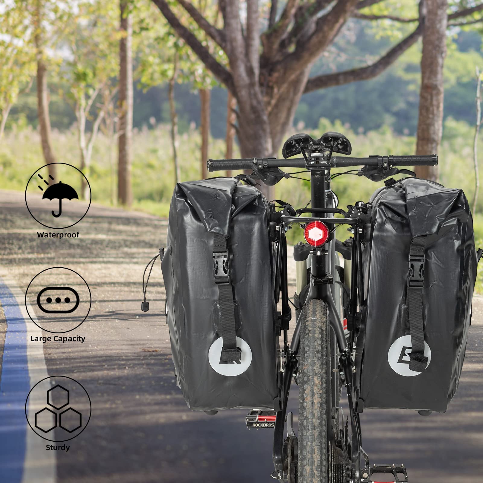 ROCKBROS Bike Pannier Bag 25L 32L 100% Waterproof Rear Rack Bike Bag #Style_Gray-2pcs
