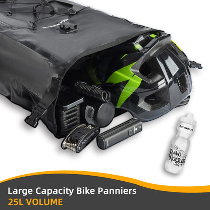 ROCKBROS Bike Pannier Bag 25L 32L 100% Waterproof Rear Rack Bike Bag #Style_Orange-2pcs